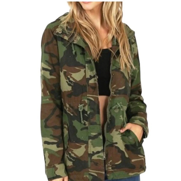 Miss London Black Label Camouflage print hooded jacket size small - Picture 1 of 15